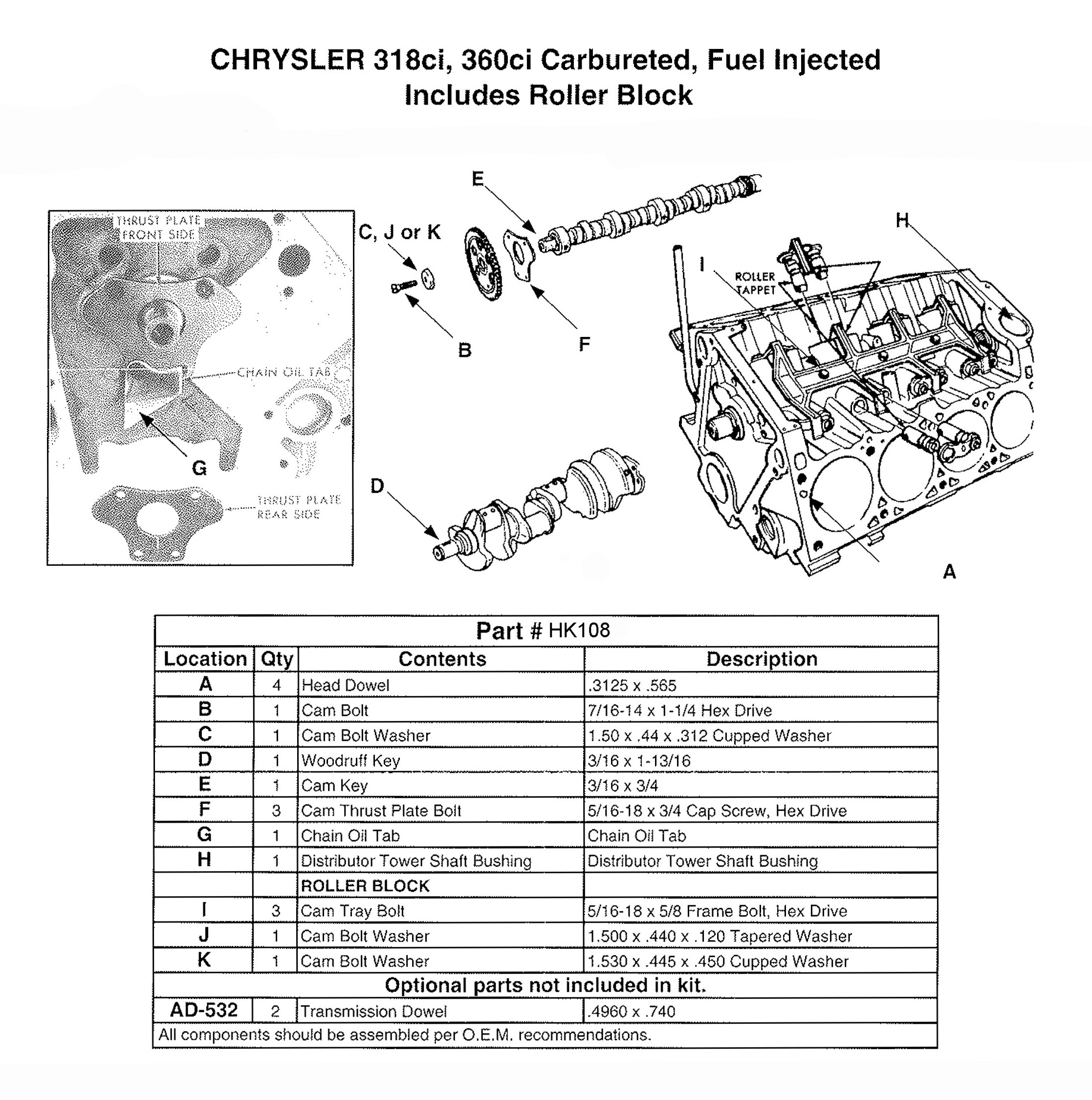 Engine Camshaft Hardware Kit