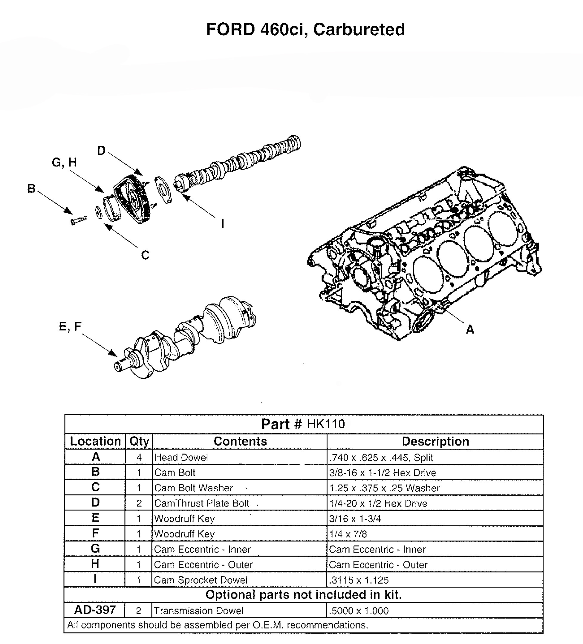 Engine Camshaft Hardware Kit