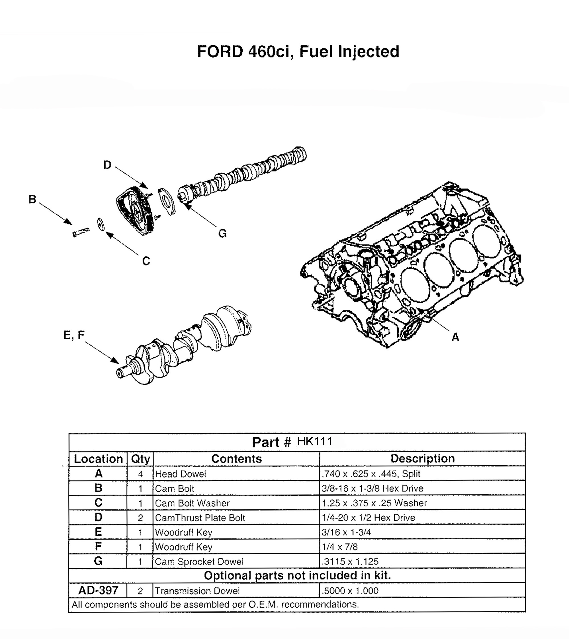 Engine Camshaft Hardware Kit