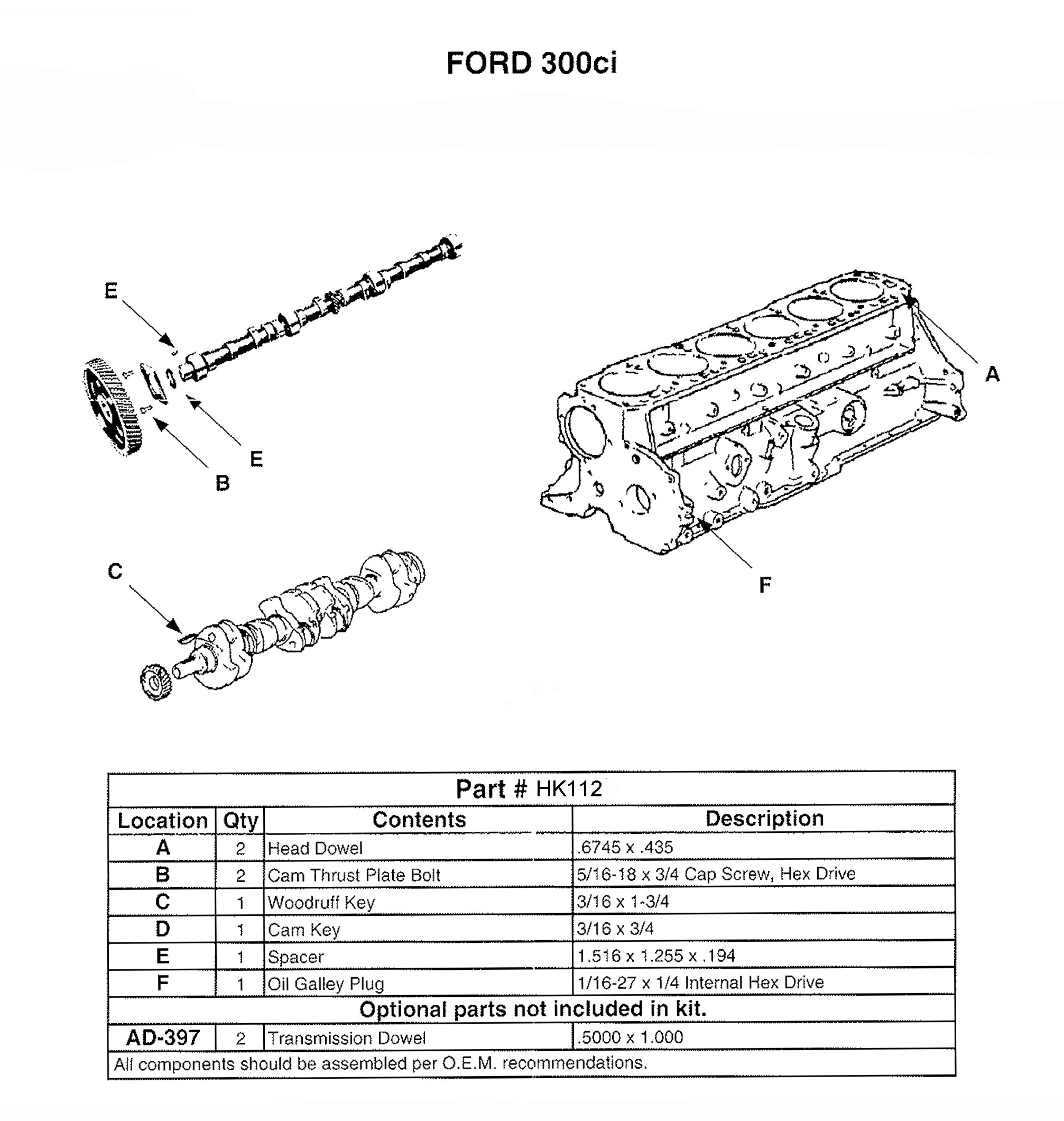 Engine Camshaft Hardware Kit